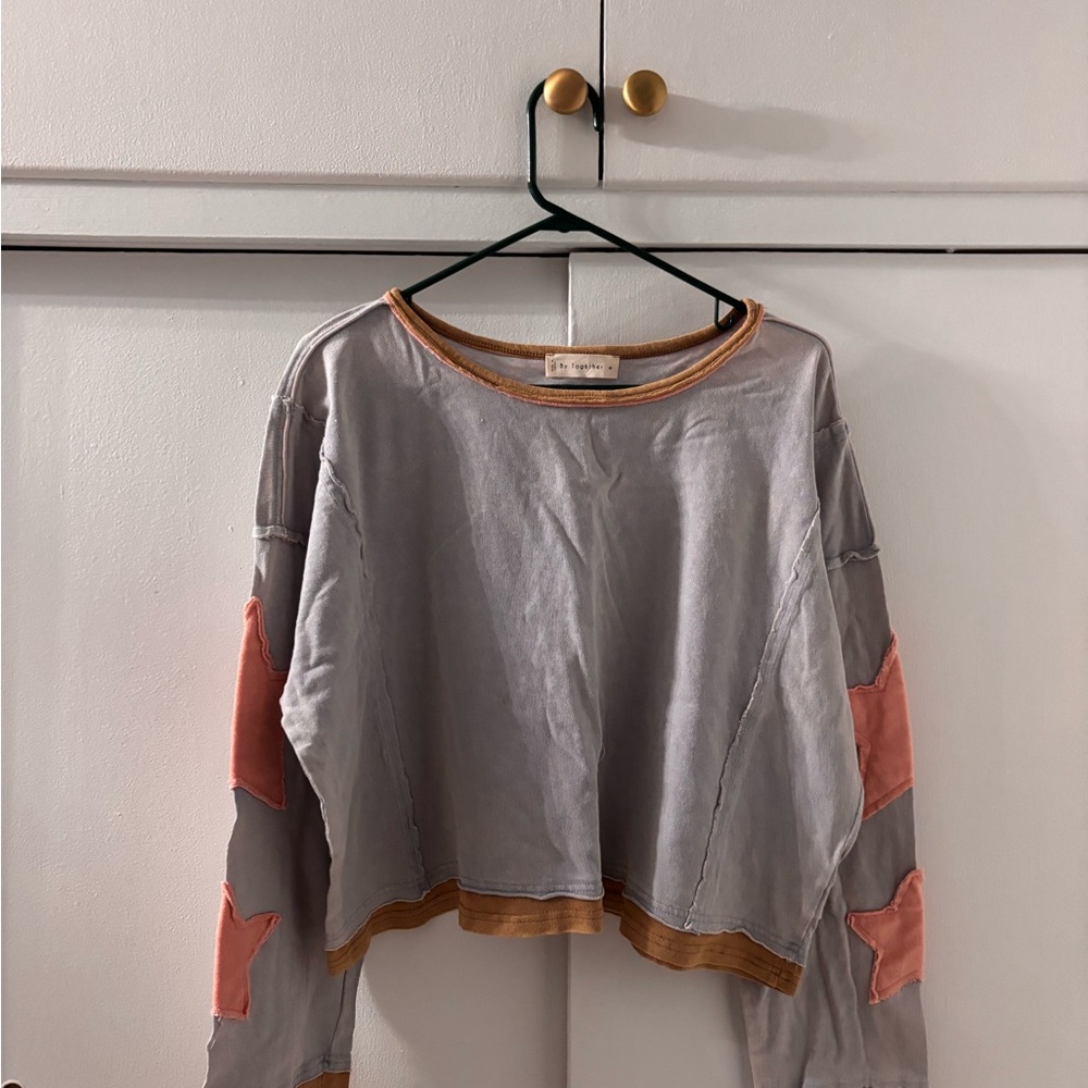 By Together Gray and Coral Long Sleeve Top